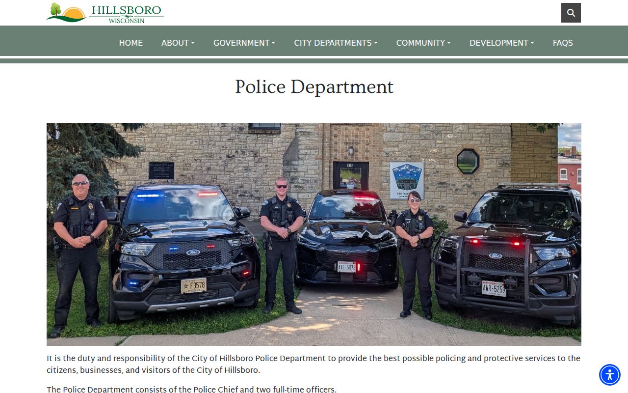 Hillsboro Police Department officers and vehicles on the official city police page