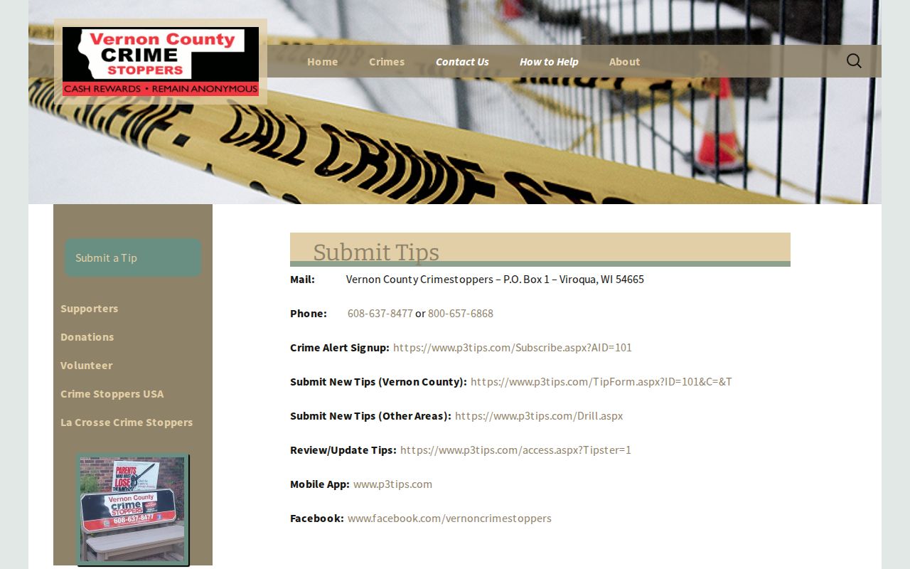 Vernon County Crime Stoppers tip resource for warrant and arrest information