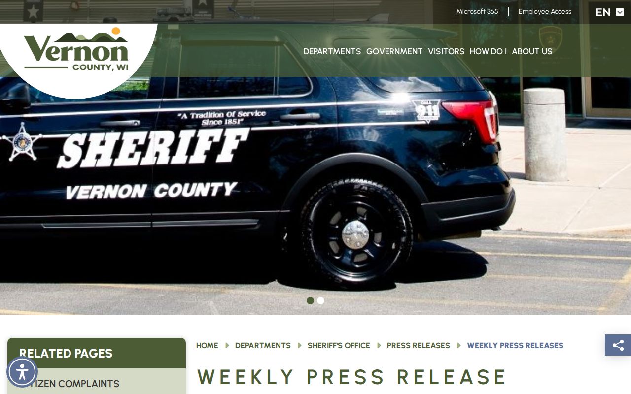 Vernon County weekly press release source for arrest and booking context