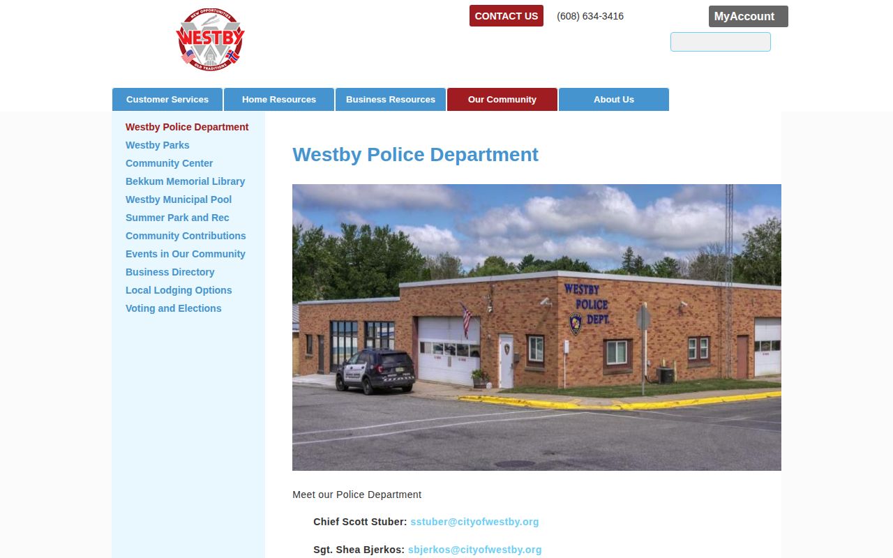 Westby Police Department building in Westby, Wisconsin